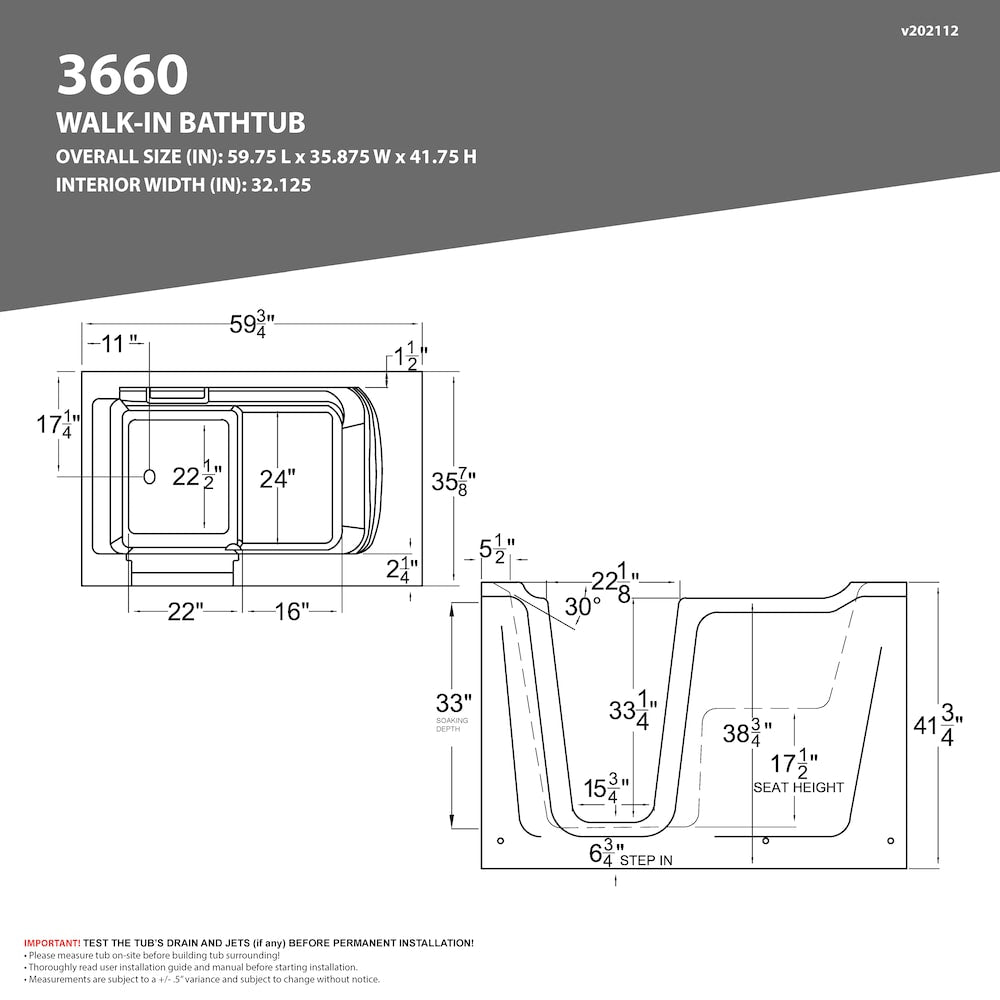 5 ft. Right Drain Walk-In Whirlpool and Air Bathtub in White