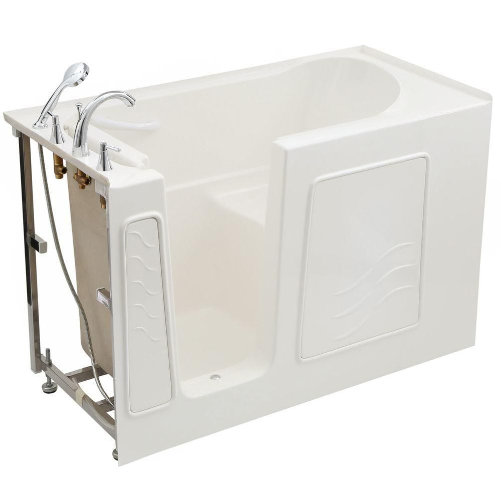 Baignoire de plain-pied de 4,5 pi avec drain à gauche en blanc
