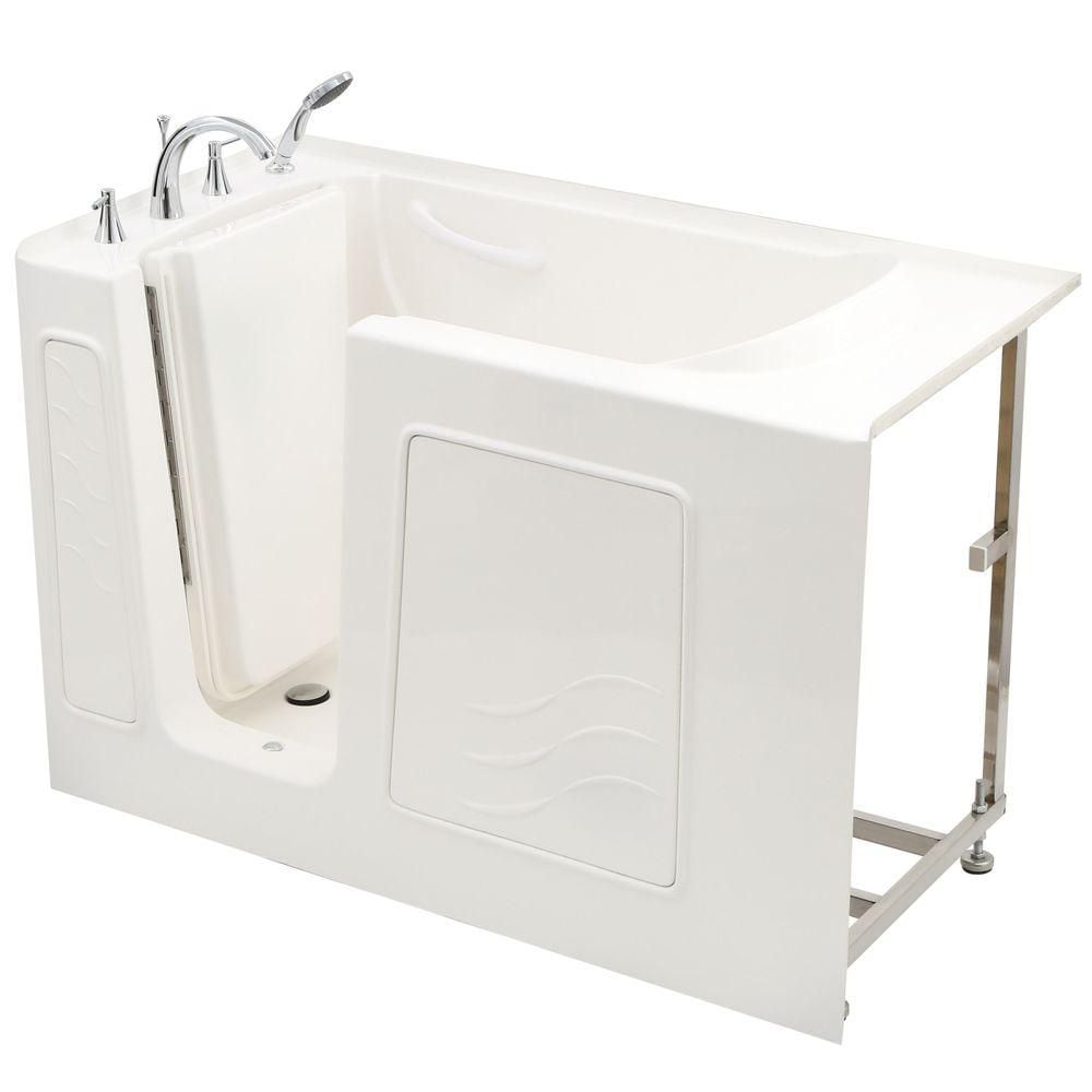 Baignoire de plain-pied de 4,5 pi avec drain à gauche en blanc