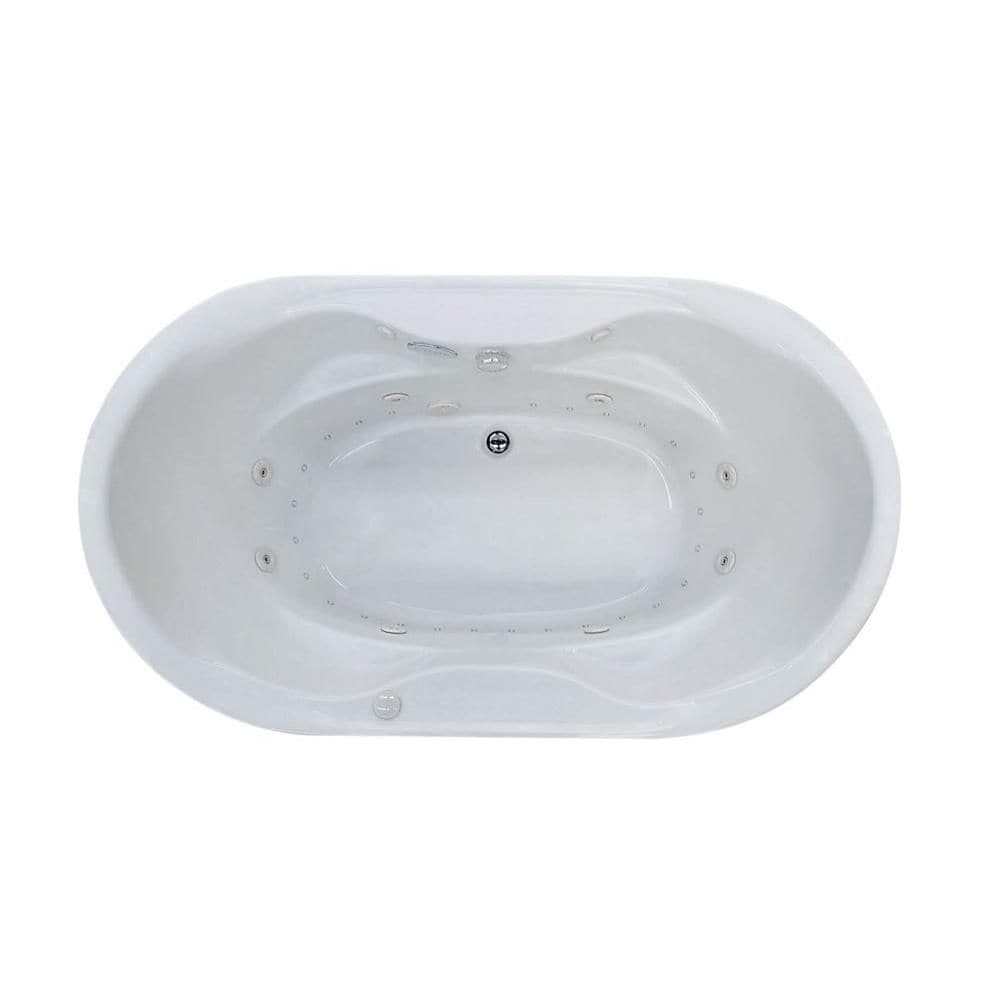 Baignoire à remous et à air ovale en acrylique Ruby Waterfall Diamond de 6 pi avec drain à gauche, en blanc