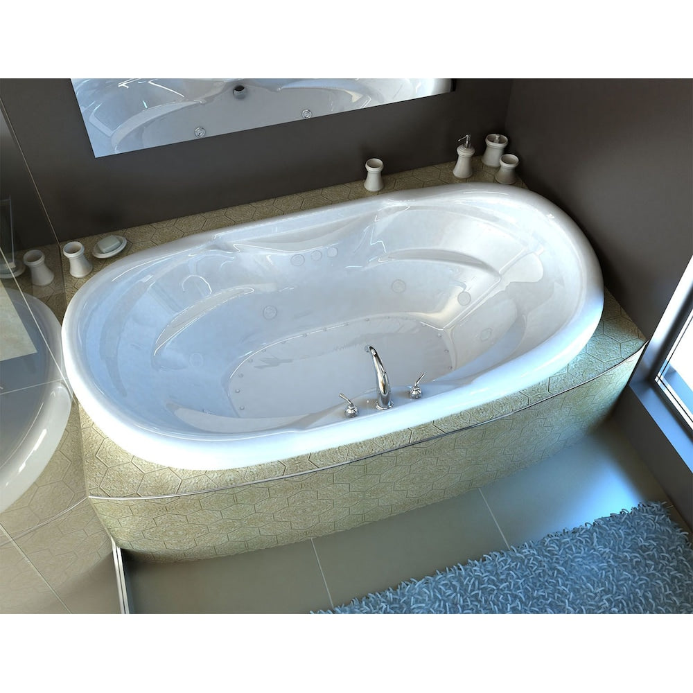 Baignoire à remous et à air ovale en acrylique Ruby Waterfall Diamond de 6 pi avec drain à gauche, en blanc