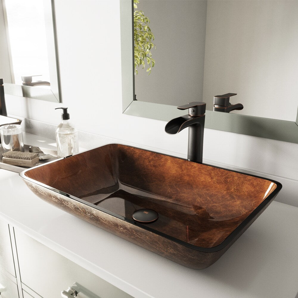 Lavabo de salle de bain avec bonde escamotable et anneau de montage en bronze frotté antique