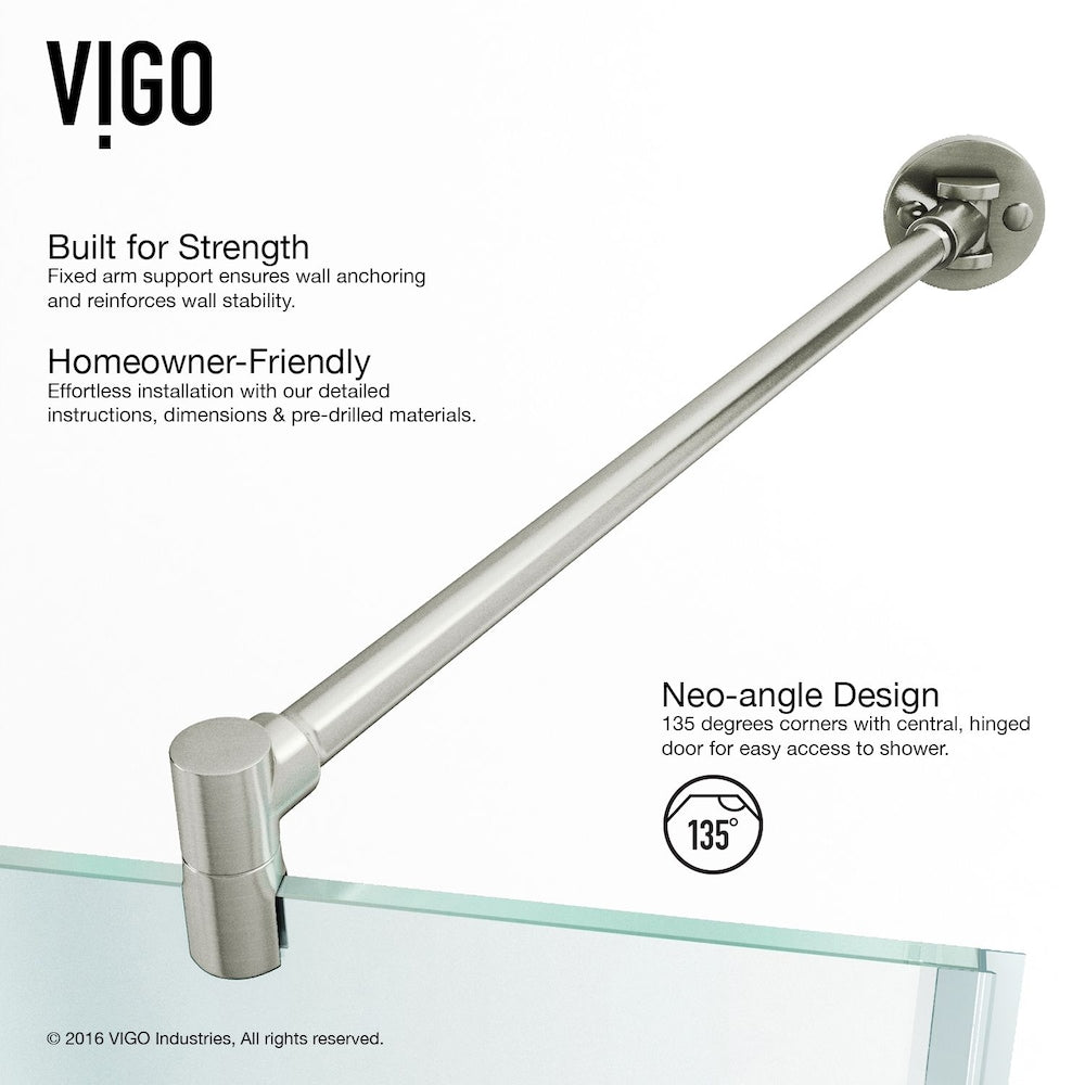 Verona 42 in. D x 42 in. W x 77 in. H Frameless Hinged Neo-angle Shower Enclosure Kit in Brushed Nickel with Clear Glass