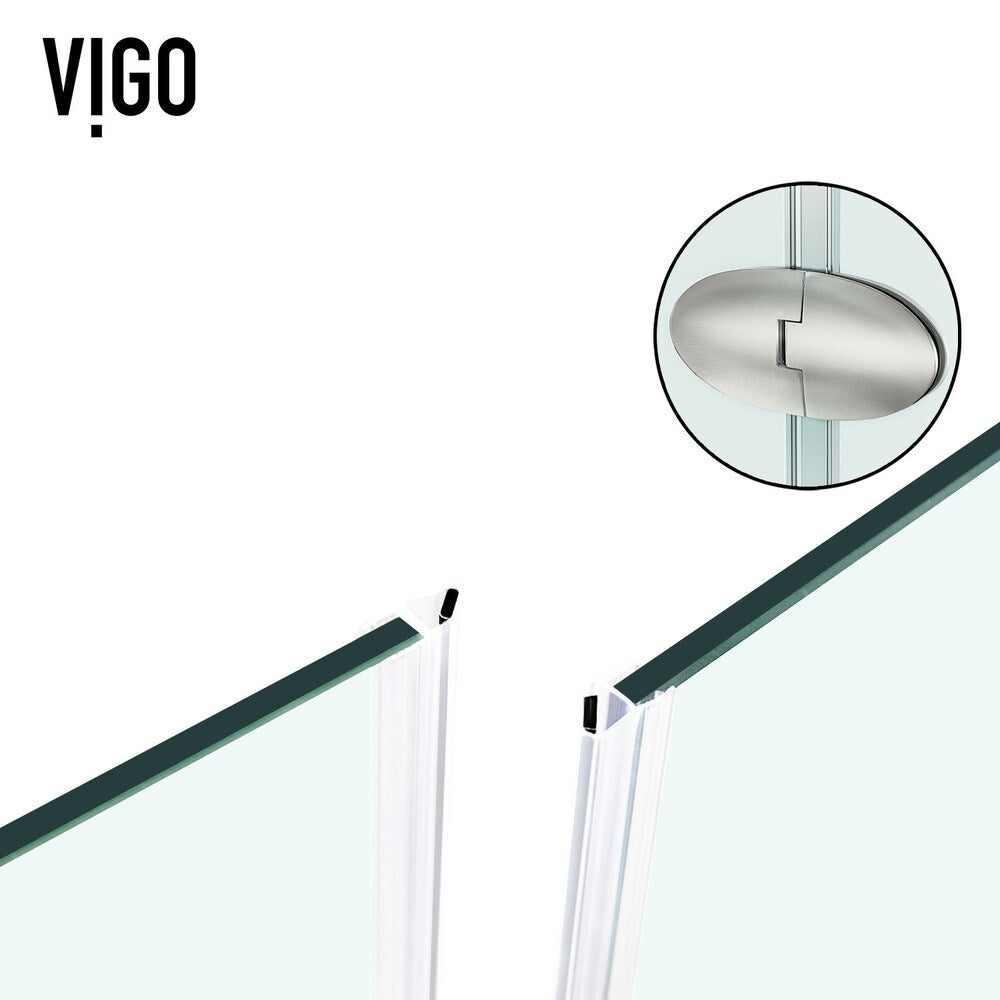 Verona 42 in. D x 42 in. W x 77 in. H Frameless Hinged Neo-angle Shower Enclosure Kit in Brushed Nickel with Clear Glass