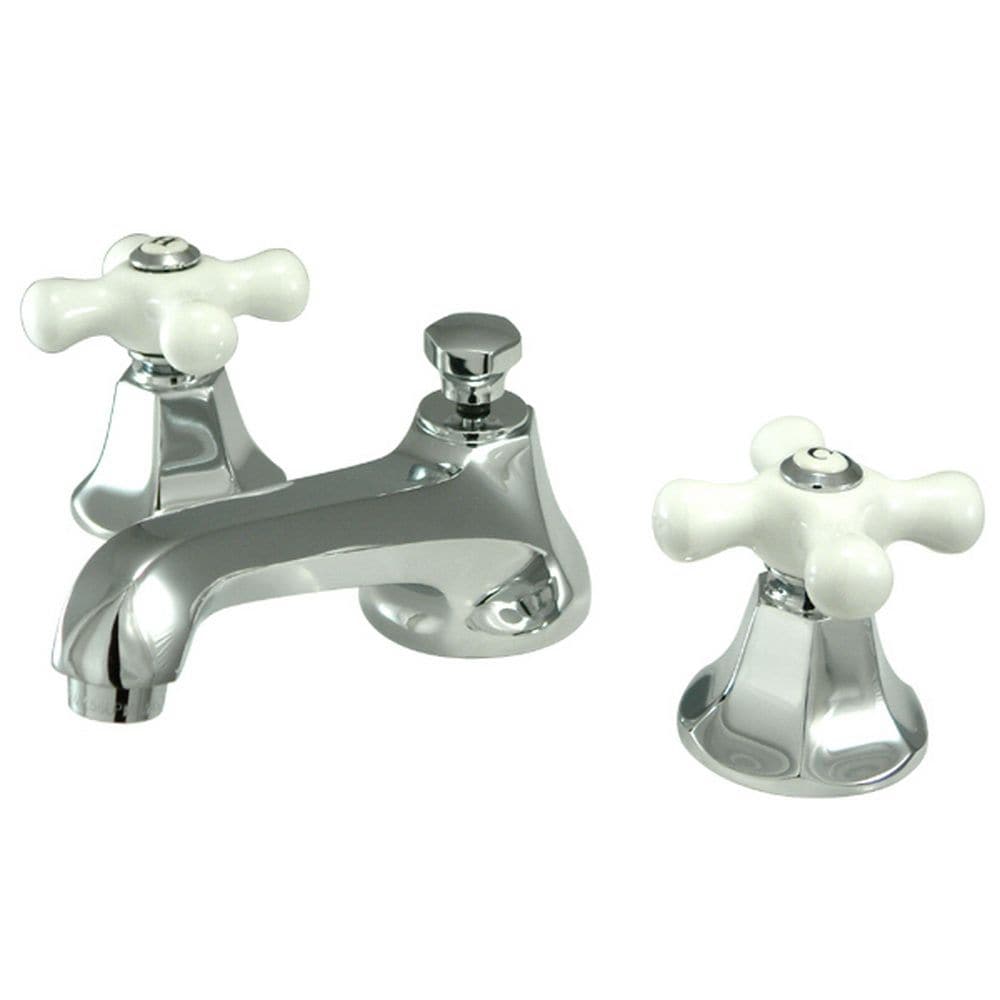 Robinet de salle de bain à arc moyen à 2 poignées (8 pouces) en chrome avec poignées croisées
