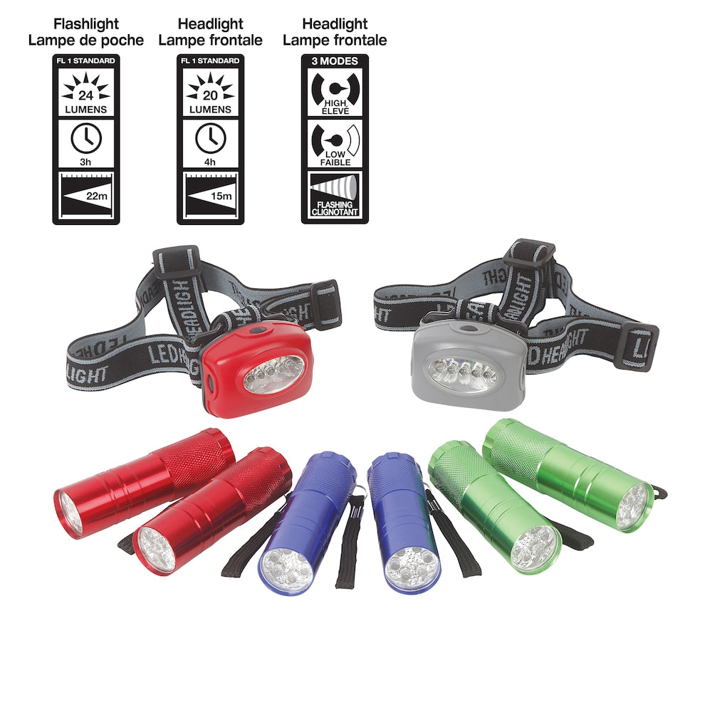 Ensemble de lampes de poche à DEL et phares (lot de 8)