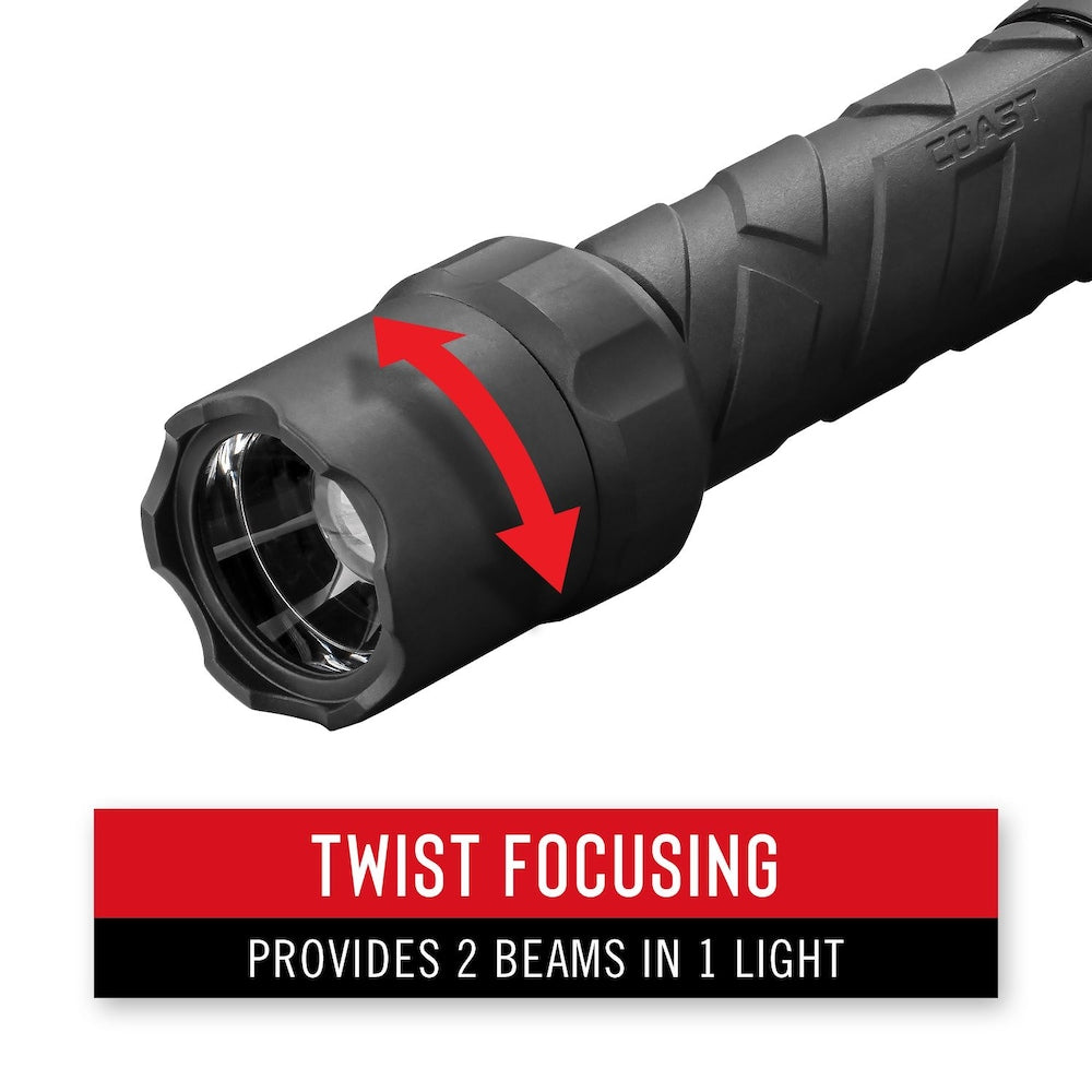 Polysteel 200 320 Lumen Pure Beam Focusing Waterproof LED Flashlight with Twist Focus and Stainless Steel Core
