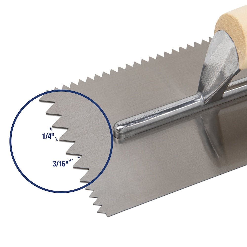 1/4 in. x 3/16 in. Traditional Carbon Steel V-Notch Flooring Trowel with Wood Handle
