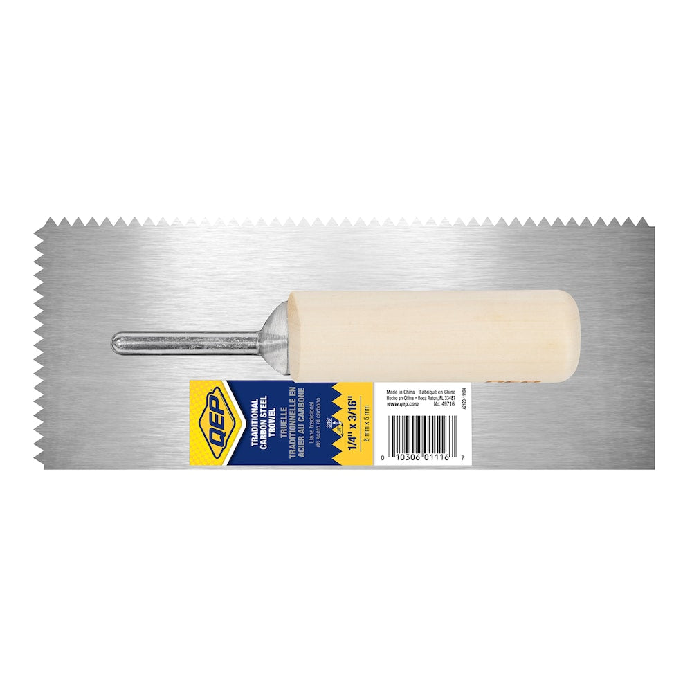 1/4 in. x 3/16 in. Traditional Carbon Steel V-Notch Flooring Trowel with Wood Handle