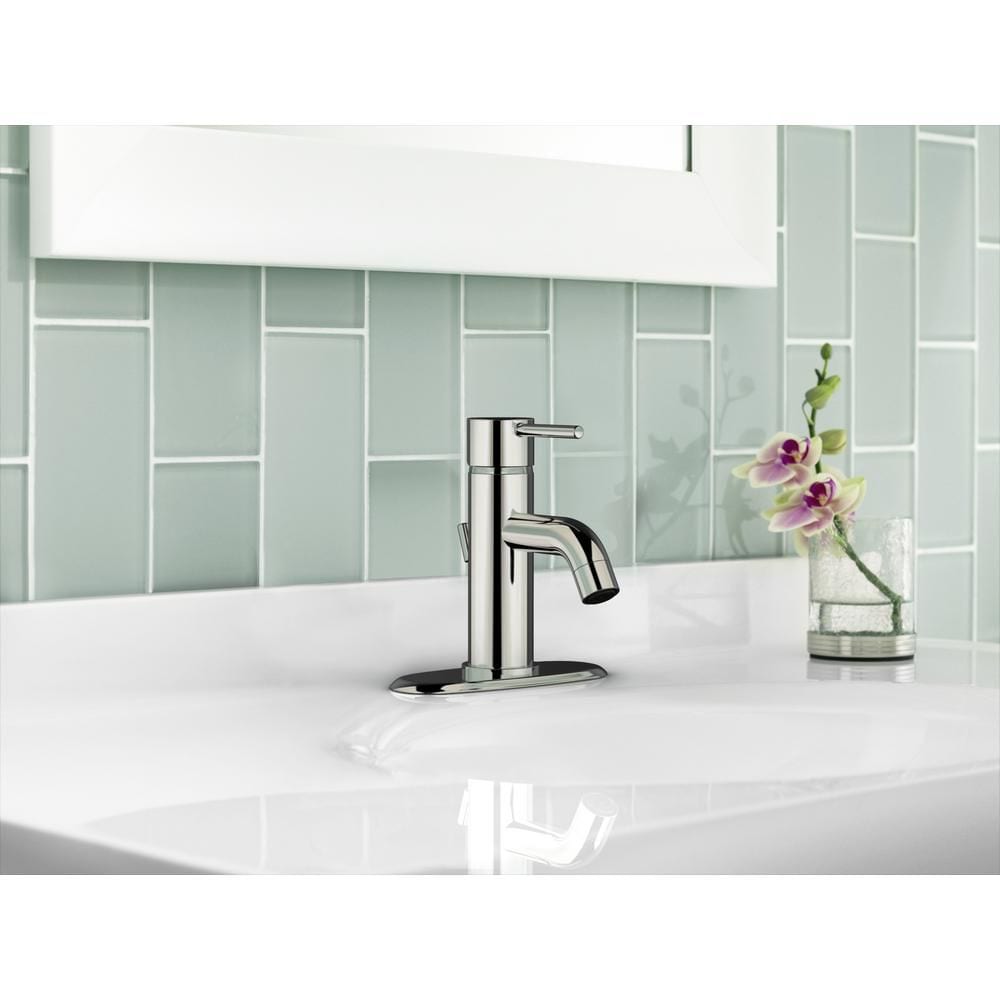 Robinet de salle de bain moderne à un trou et à levier en arc moyen en chrome