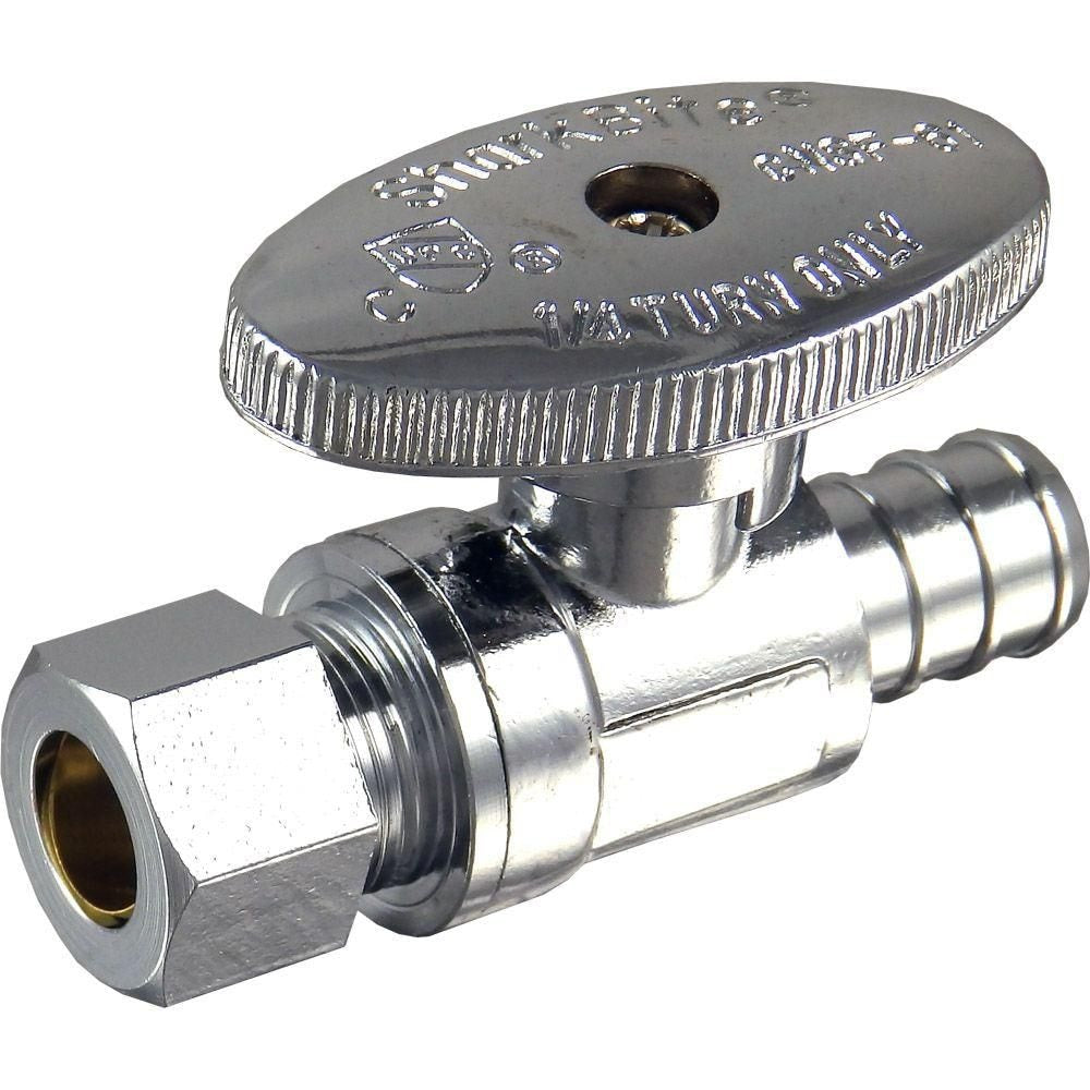 Butée droite à compression PEX en laiton chromé de 1/2 po x 3/8 po de diamètre extérieur
