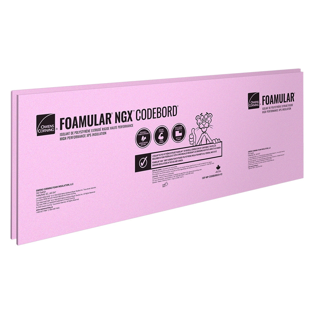 Panneau isolant en mousse rigide FOAMULAR NGX CodeBord XPS ; Bordure R-10 SL de 2 pouces x 24 pouces x 96 pouces