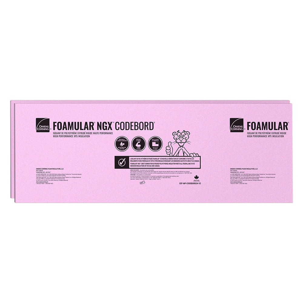FOAMULAR NGX CodeBord XPS Rigid Foam Insulation Board; 1-inch x 24-inch x 96-inch R-5 SL Edge