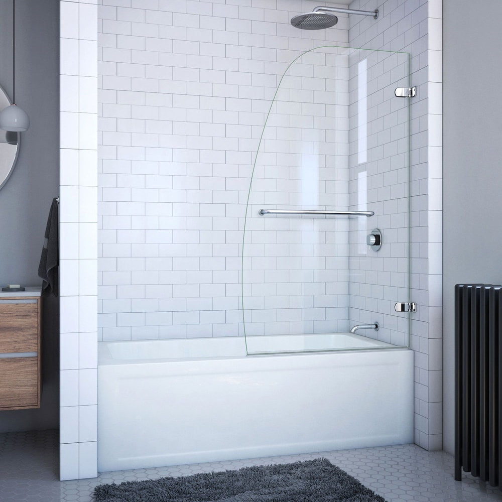 Aqua Uno 34 in. W x 58 in. H Frameless Pivot Bathtub Door in Chrome with Clear Tempered Glass
