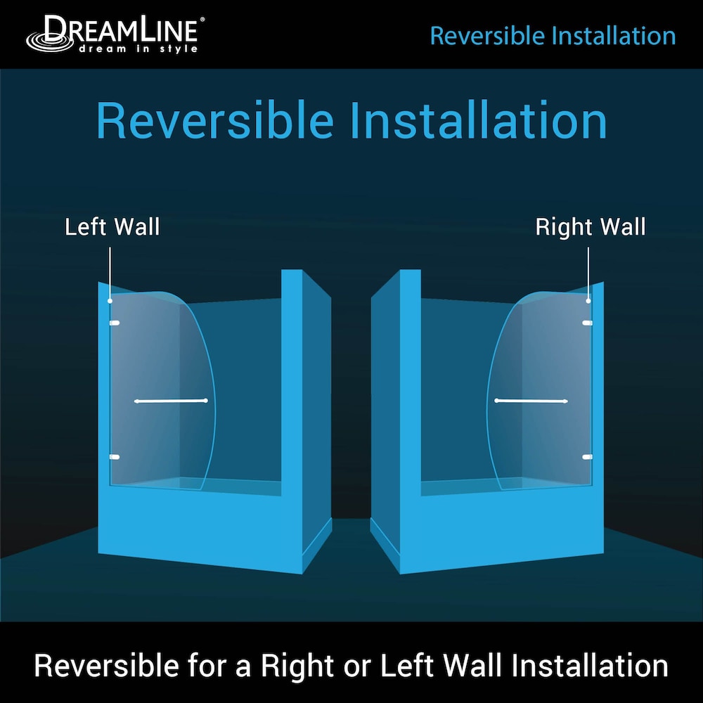 Aqua Uno 34 in. W x 58 in. H Frameless Pivot Bathtub Door in Chrome with Clear Tempered Glass