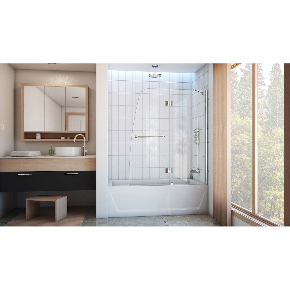 Aqua 48 in. W x 58 in. H Frameless Pivot Bathtub Door in Chrome with Clear Tempered Glass