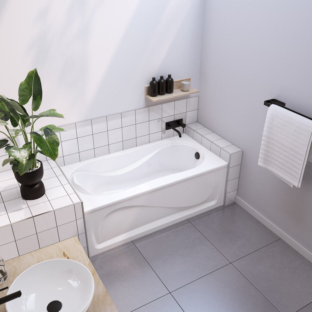 Cocoon 60L x 30W x 21H Acrylic Rectangular Alcove Bathtub, Right Drain, in White with 12-inch Soaking Depth