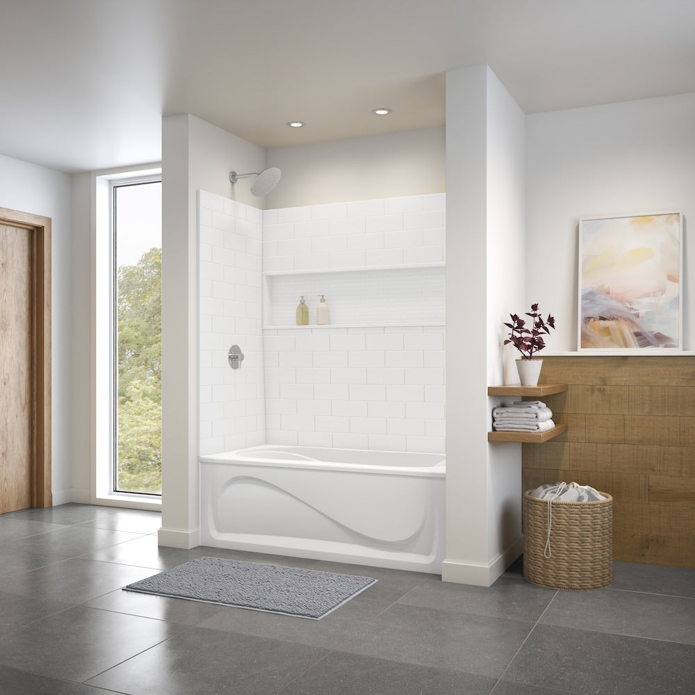 Cocoon 60L x 30W x 21H Acrylic Rectangular Alcove Bathtub, Left Drain, in White with 12-inch Soaking Depth