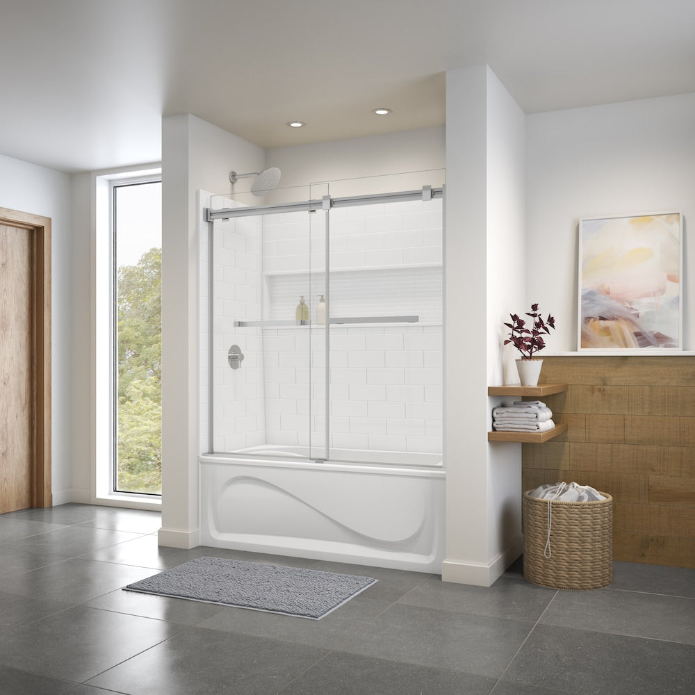 Cocoon 60L x 30W x 21H Acrylic Rectangular Alcove Bathtub, Left Drain, in White with 12-inch Soaking Depth