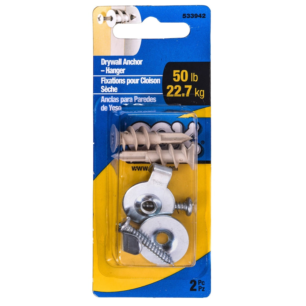 50-Lb Max Toggler Drywall Anchors with Hangers - 2pcs