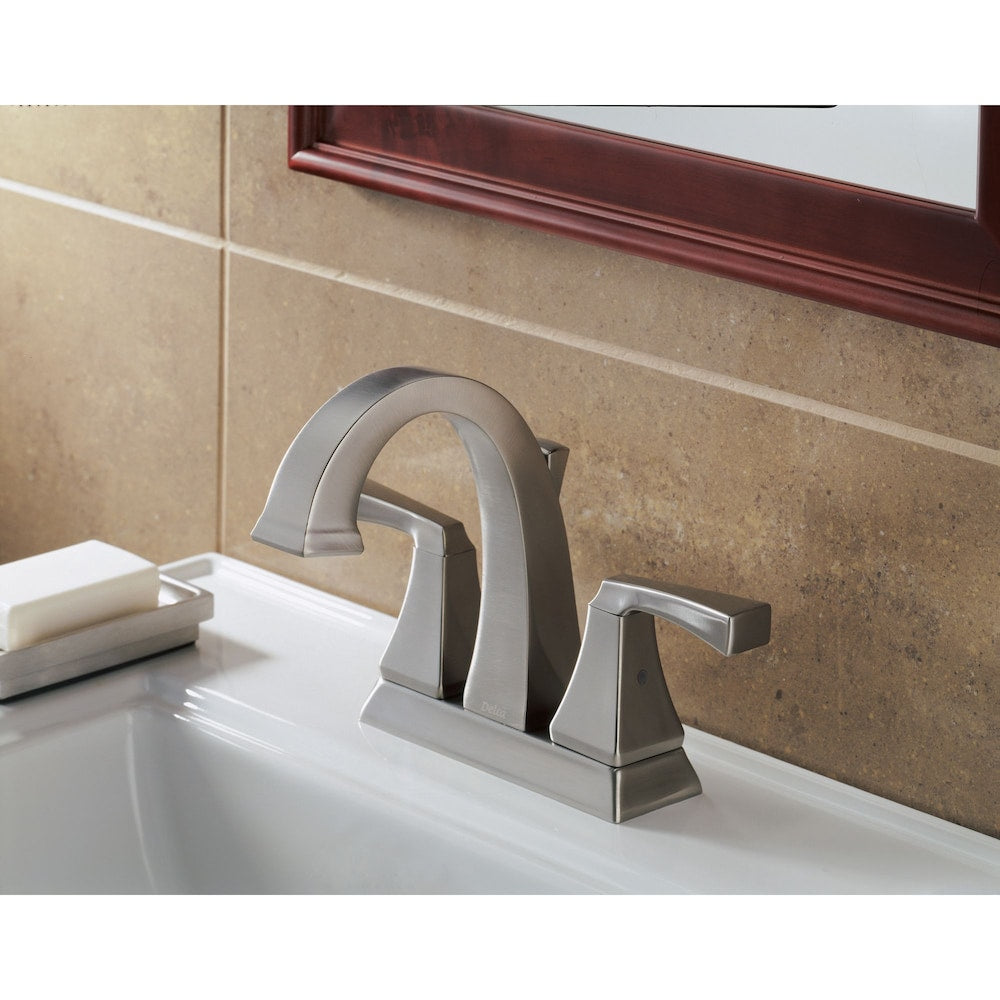 Dryden 4 inch Centerset, 2 Handle High Arc Bathroom Sink Faucet in Stainless Steel with Lever Handles