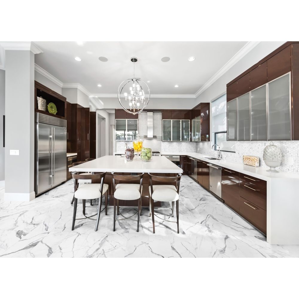 24-inch x 24-inch Statuario Polished Rectified Porcelain Tile (15.5 sq. ft. /case)