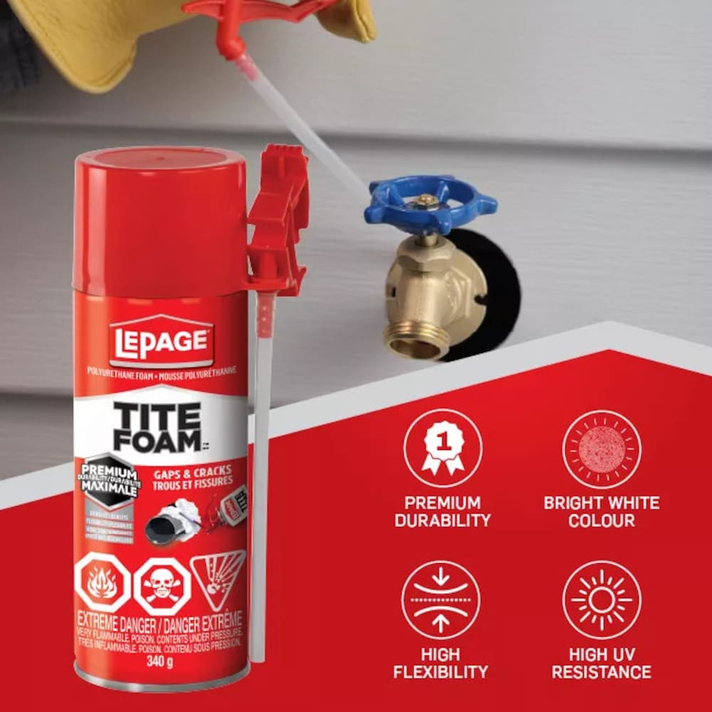 Tite Foam Gaps & Cracks Spray Foam Insulation Sealant, Interior/Exterior, 340g