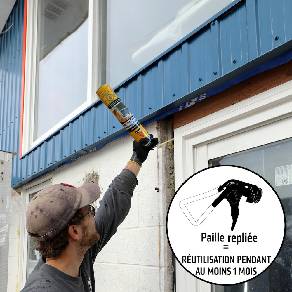 Sika Boom AS, 30 oz, Mousse pulvérisée pour isolation des portes et fenêtres avec paille réutilisable, 850 g