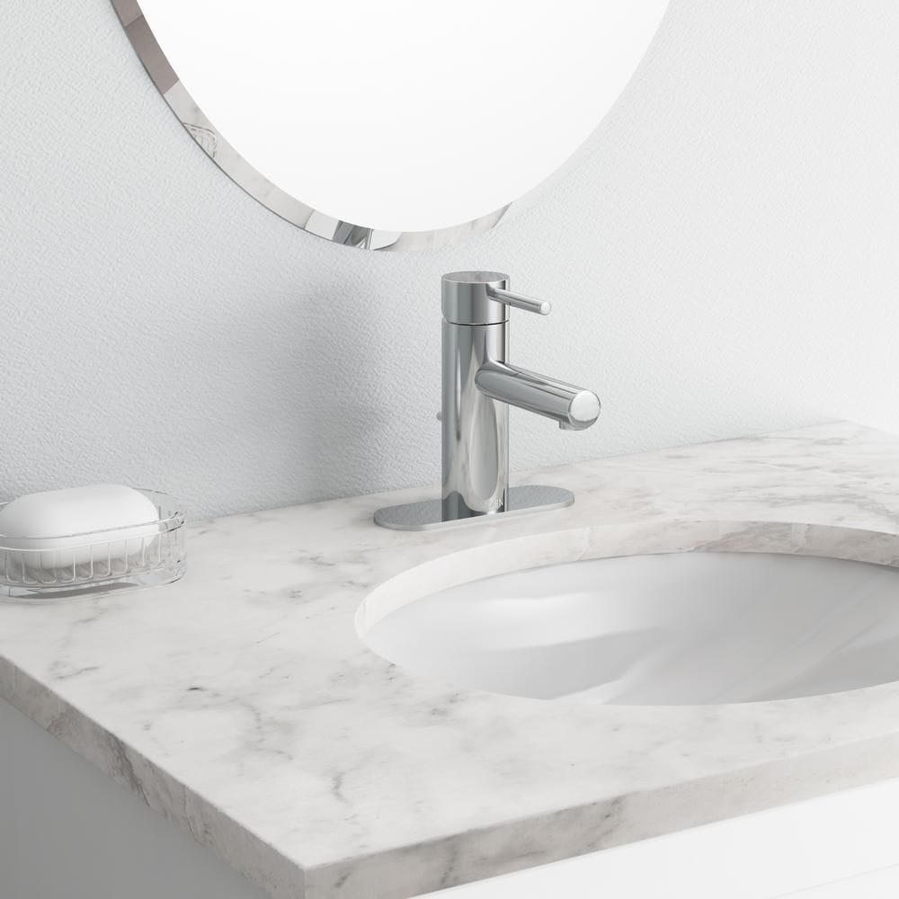 Robinet de lavabo de salle de bain à poignée unique de 4 pouces avec plaque de pont en chrome (vidange et valve incluses)