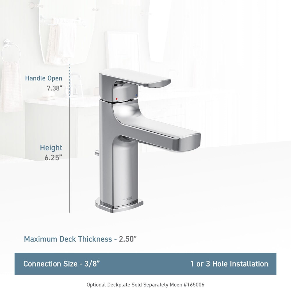 Robinet de lavabo de salle de bain à poignée unique Rizon en chrome (vidange et valve incluses)