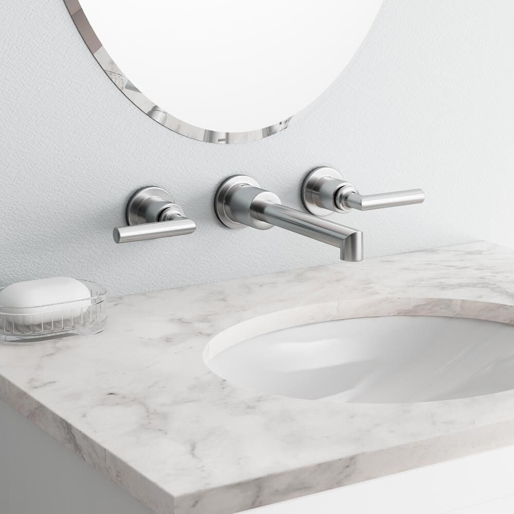 Robinet de lavabo mural à 2 poignées Arris de 8 pouces en chrome (vidange et valve non incluses)