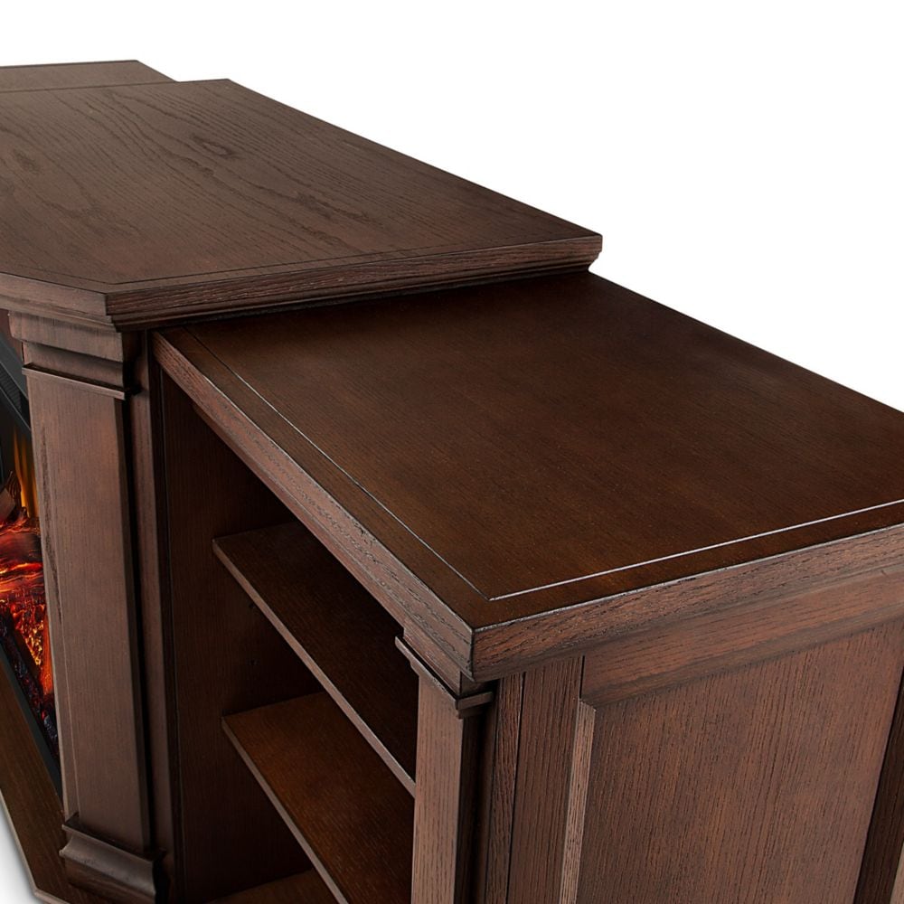 Meuble TV avec cheminée électrique et console multimédia Valmont de 76 pouces en chêne châtaignier