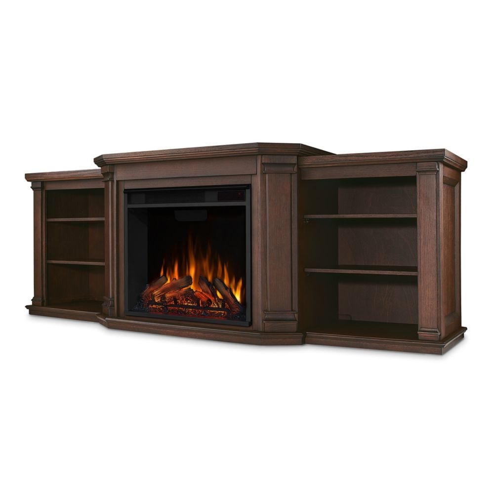 Meuble TV avec cheminée électrique et console multimédia Valmont de 76 pouces en chêne châtaignier
