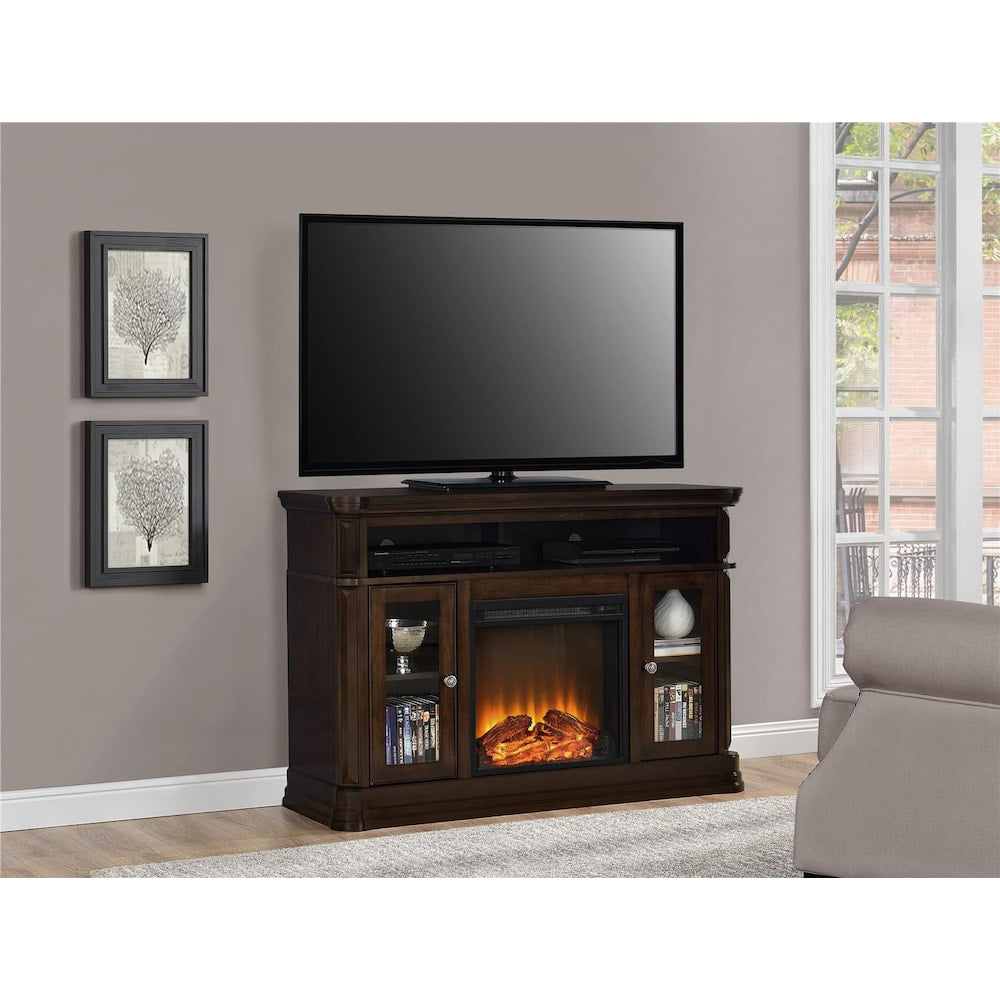 Meuble TV Brooklyn avec foyer, 47 po x 51 po, capacité de 70 lb, couleur espresso