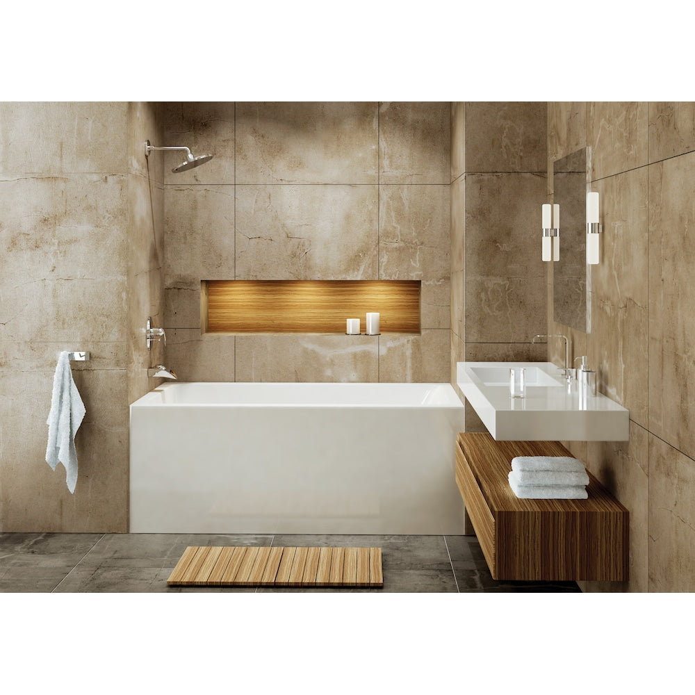 Baignoire rectangulaire en acrylique Adora de 60 po x 32 po x 20 po de hauteur, drain à gauche, profondeur de trempage de 12 po, blanche
