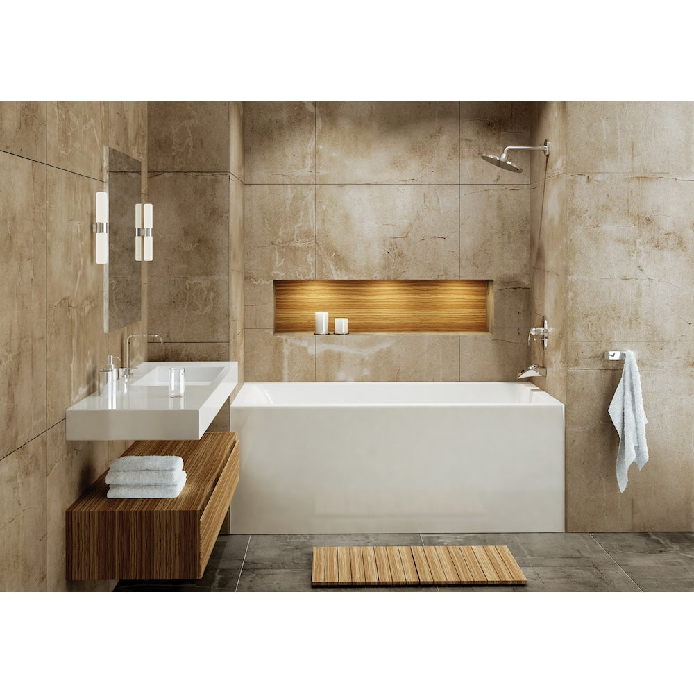 Baignoire rectangulaire en acrylique Adora de 60 po x 32 po x 20 po de hauteur, drain à droite, profondeur de trempage de 12 po, blanche