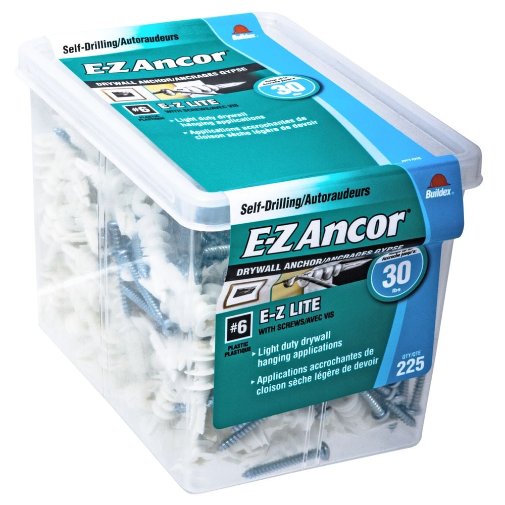 E-Z Anchor #6 E-Z Lite Drywall Anchor with Screws - Plastic - 225pc