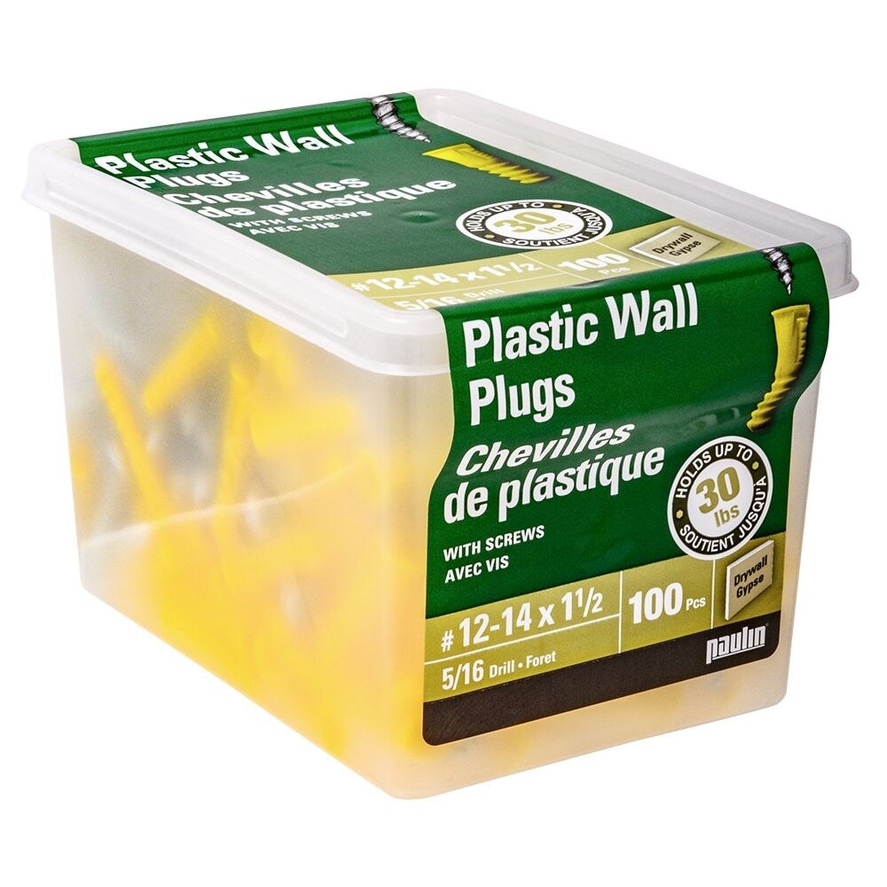 Ancrages en plastique n° 12-14 x 1-1/2 po avec vis, 100 pièces