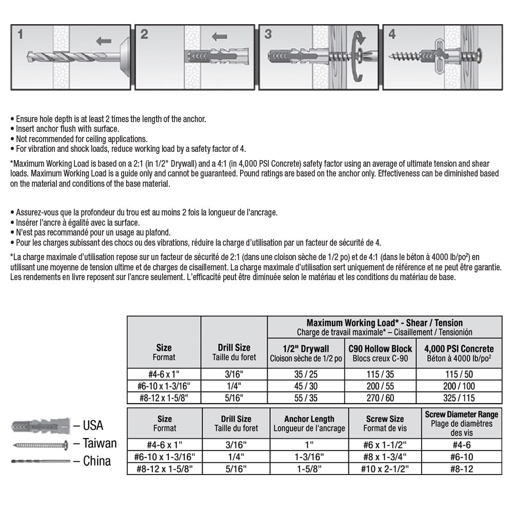 #6-10 & #8-12 DuoPower(TM) Contractor Strength Anchor Kit - 60pcs