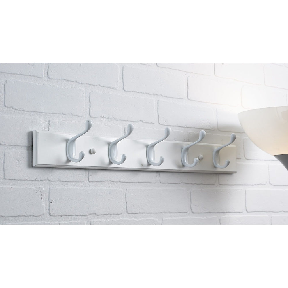 23 7/8-inch (605 mm) Utility Wood Hook Rack with 5 Metal Coat Hooks, White Finish