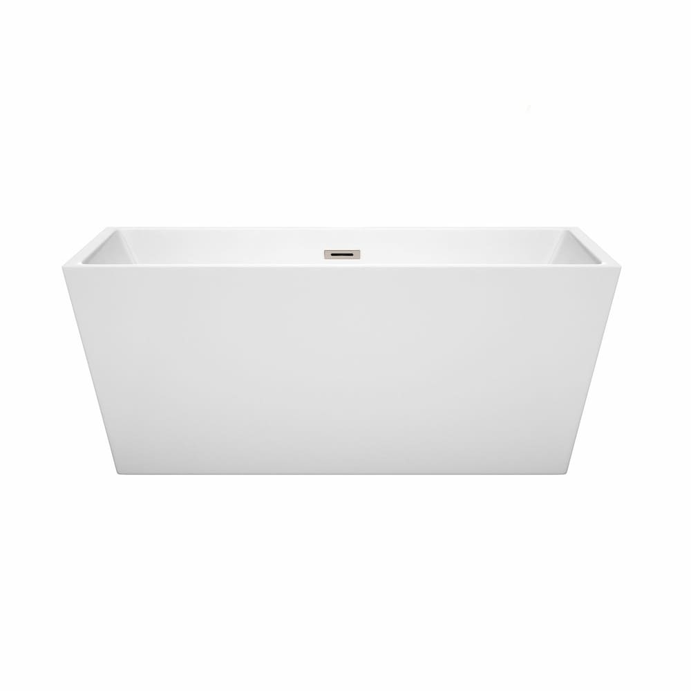 Sara 59 inch Freestanding Bathtub in White with Brushed Nickel Drain and Overflow Trim