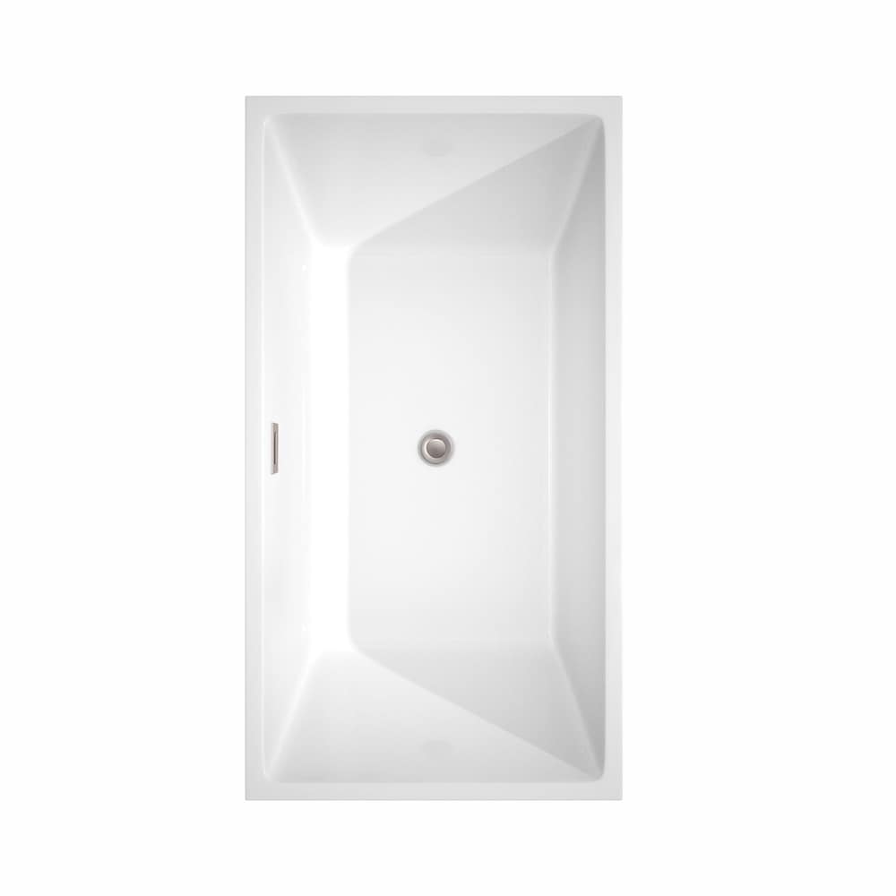 Sara 59 inch Freestanding Bathtub in White with Brushed Nickel Drain and Overflow Trim