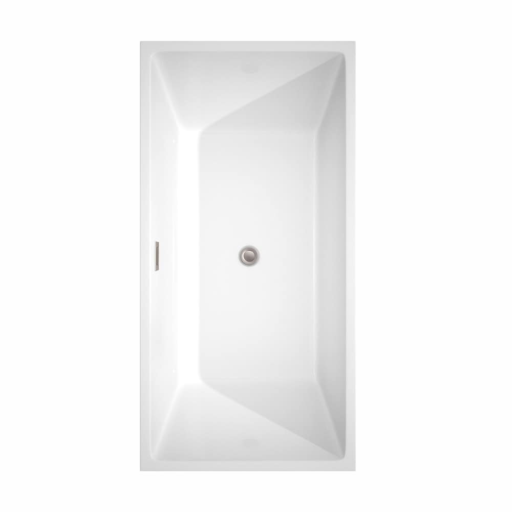 Sara 63 inch Freestanding Bathtub in White with Brushed Nickel Drain and Overflow Trim