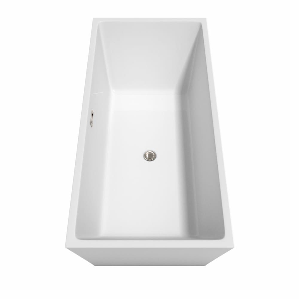 Sara 67 inch Freestanding Bathtub in White with Brushed Nickel Drain and Overflow Trim