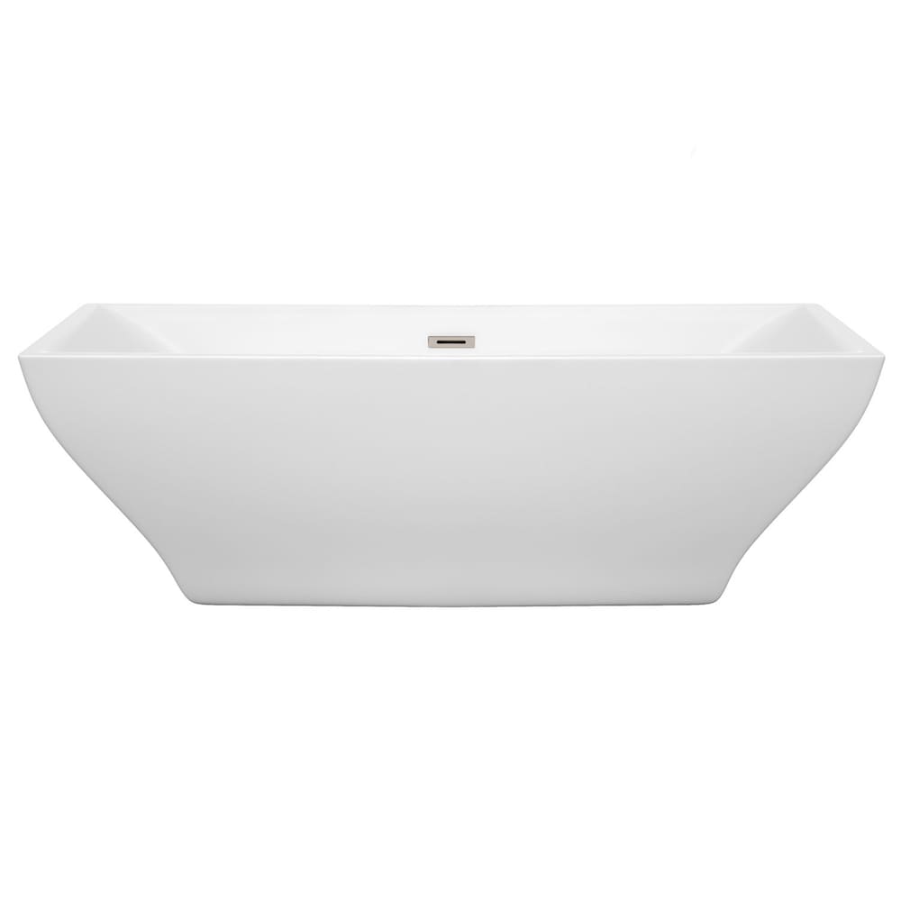 Baignoire autoportante Maryam de 71 pouces en blanc avec drain et garniture de trop-plein en nickel brossé
