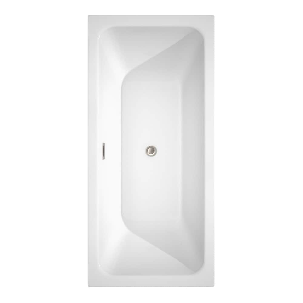 Galina 67 inch Freestanding Bathtub in White with Brushed Nickel Drain and Overflow Trim