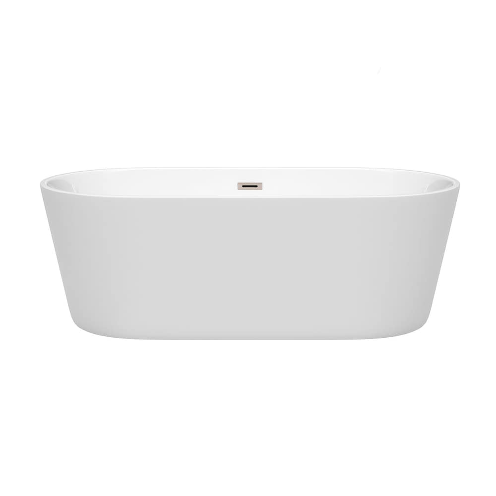 Baignoire autoportante Carissa de 67 pouces en blanc avec drain et garniture de trop-plein en nickel brossé