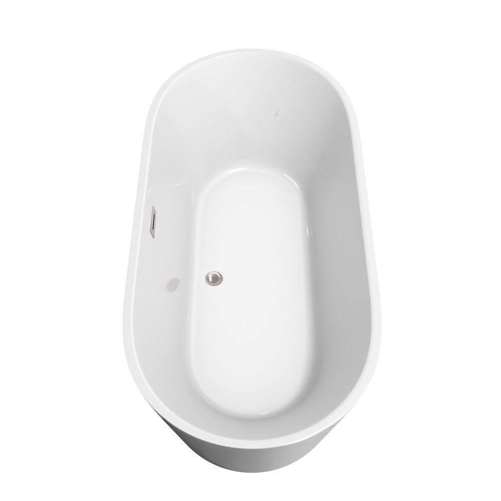 Baignoire autoportante Carissa de 67 pouces en blanc avec drain et garniture de trop-plein en nickel brossé