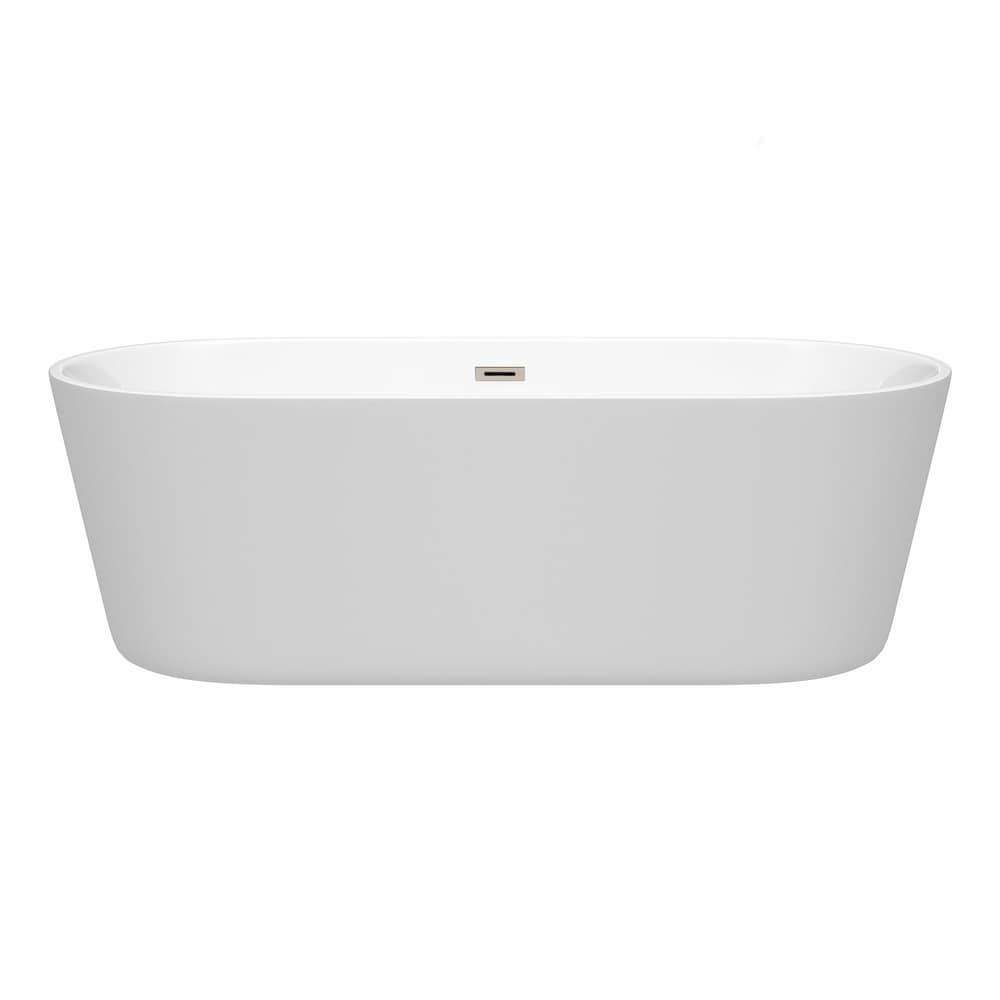 Carissa 71 inch Freestanding Bathtub in White with Brushed Nickel Drain and Overflow Trim