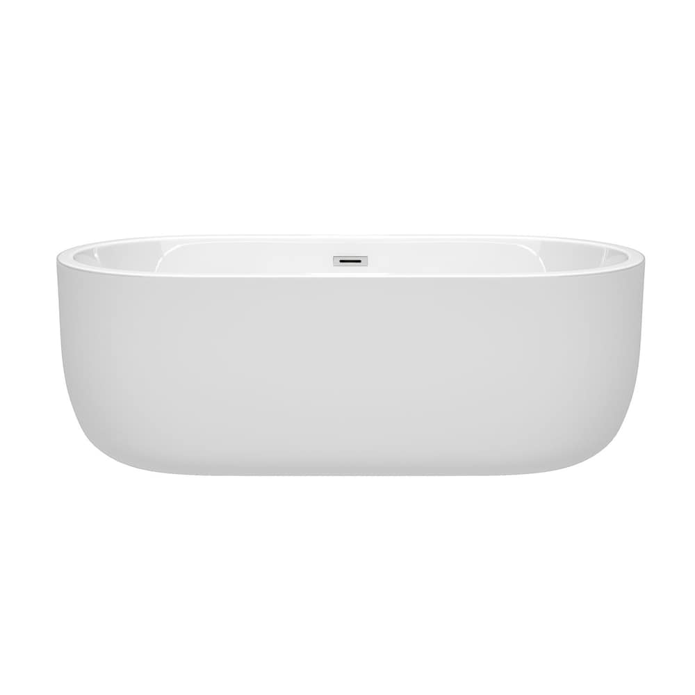 Baignoire autoportante Juliette de 67 pouces en blanc avec drain et garniture de trop-plein en chrome poli